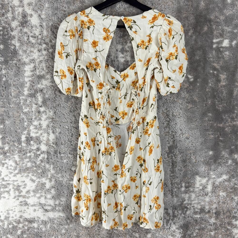 Reformation Size 6 Floral Print Sundress Mini V Neck Short Sleeve Ivory - Picture 4 of 9